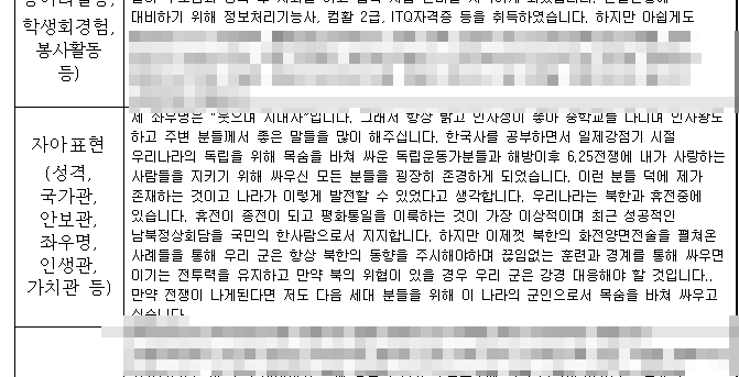 한국경북부사관장교학원] 공군부사관 자기소개서 안보관 예시 : 네이버 블로그