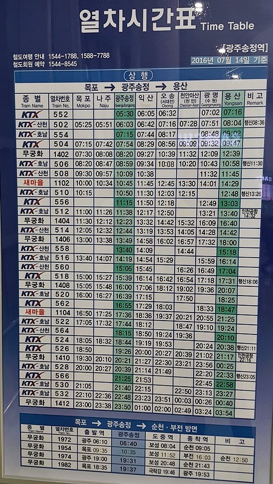 광주송정역 Ktx 기차(열차)시간표/ 요금표 : 네이버 블로그